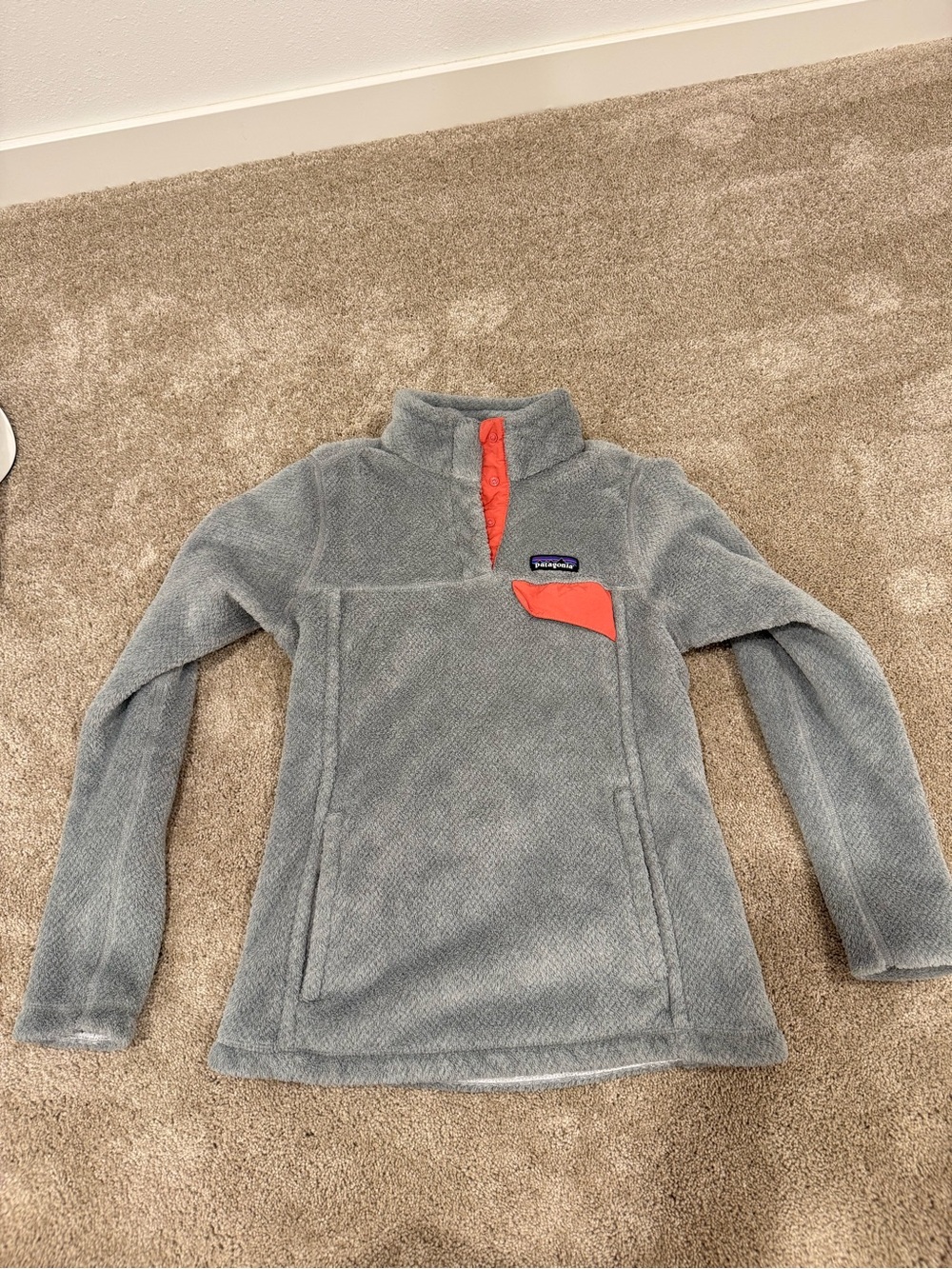 Patagonia Gray Fleece Pullover with Coral Trim
